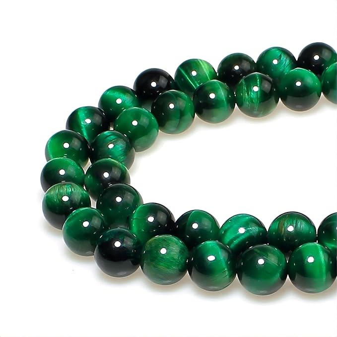 MJDCB Stone Beads 12mm 30pcs Round Green Tiger's Eye Loose Gemstone Bead Charms for Jewelry Making Bracelet Necklace Earring Pendant