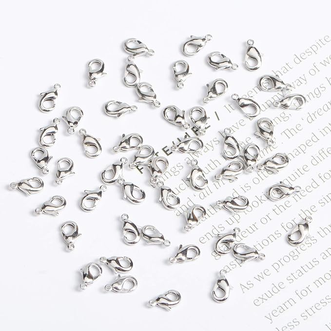 AD Beads 50 Pieces Lobster Claws Clasps Plus 100 Pieces 5mm Match Color Open Jump Rings Suitable for Necklace Bracelets Jewelry (6x10mm, Pewter)
