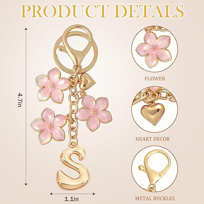 Snycler Bubble Initial Keychain Graceful Flower for bags car remote–A-Z Letter Charms for Women