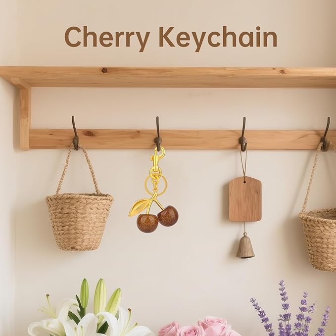 cherry bag charm, cute keychain cherry purse charms for handbags, bag accessories, gifts for women.