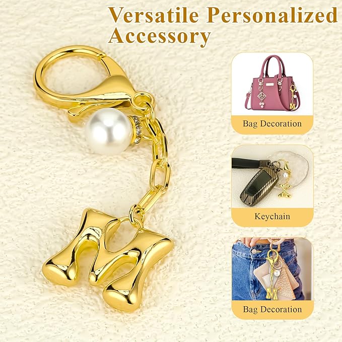VICKHU Gold Plated Bubble Initial Letter Cute Keychain for Women Car Key Purse Decorative Keyring Handbag Charms Fashion