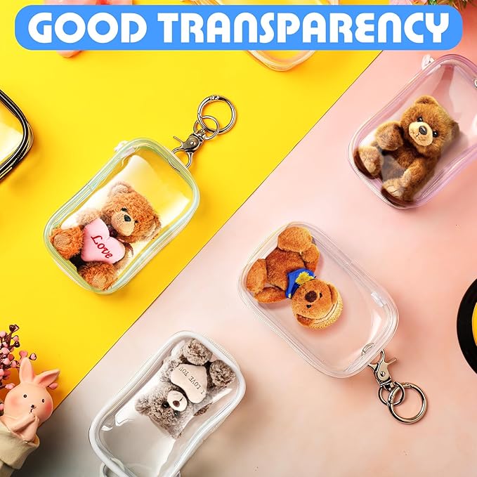 Harloon 6 Pcs Clear Figure Display Bags with Keychain for Doll 3.94 x 2.56 Inch Small Zipper Clear Pouch Keychain Display Case Portable Hanging Blind Bags Doll Storage Box Gift for Friend(Rectangular)