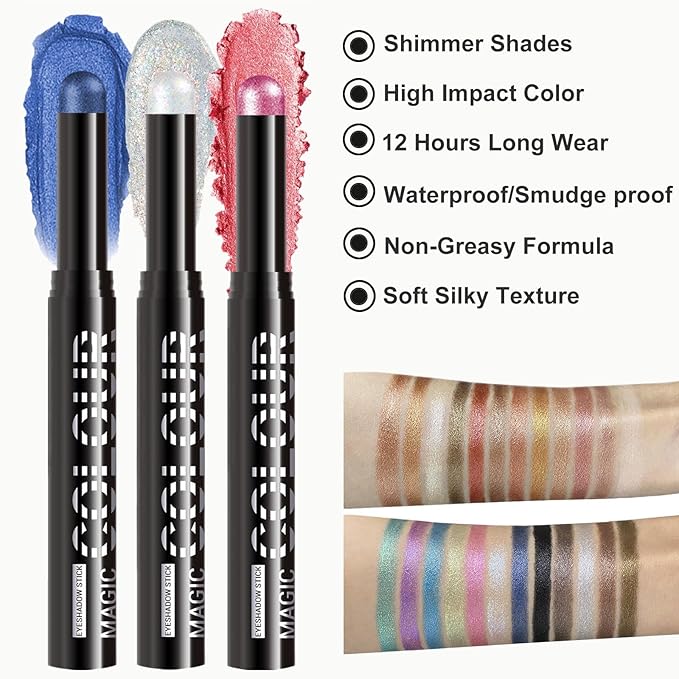 Instant Set Cream Eyeshadow Crayon, Shimmer Glitter, Waterproof, Creamy Texture, Perfect for Travel & Daily Makeup(23#)