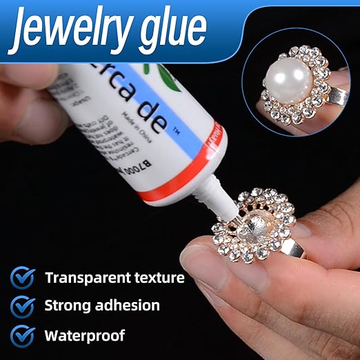 Jewelry Glue，Glue for Jewelry Making Repair，Suitable for bonding gem, Pearls, Earrings, Rings, Bracelets, Rhinestones, and Metals。Strong Waterproof Clear Adhesive 。2oz。