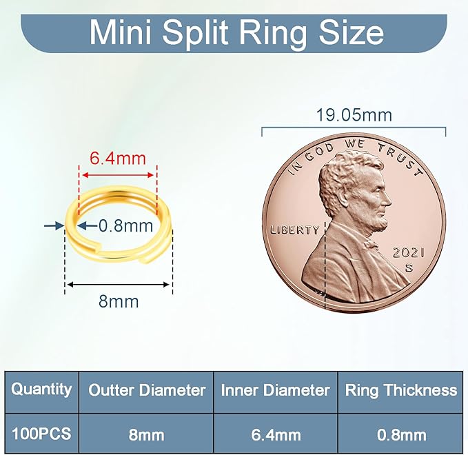 100pcs 8mm Tiny Split Ring for Jewelry Making, Double Loops Round Split Jump Rings Necklaces Bracelets Earrings Metal Mini Key Rings DIY Craft