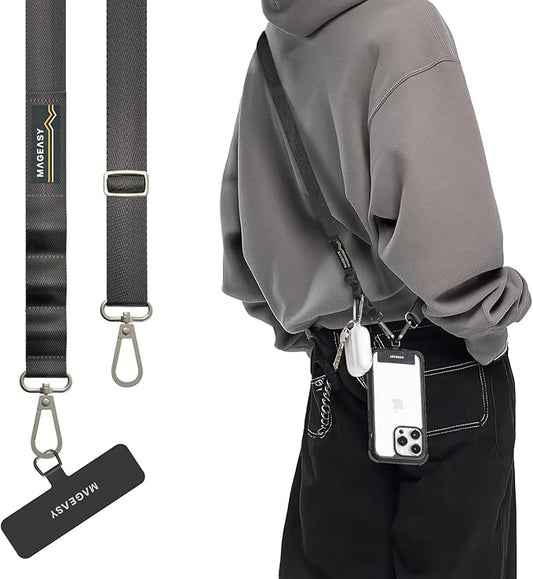 MAGEASY Universal Cell Phone Lanyard Crossbody - Anti-Theft Crossbody Phone Strap for iPhone 16 Pro Max & Most Smartphones, for Men & Women | 20mm (Concrete Gray)