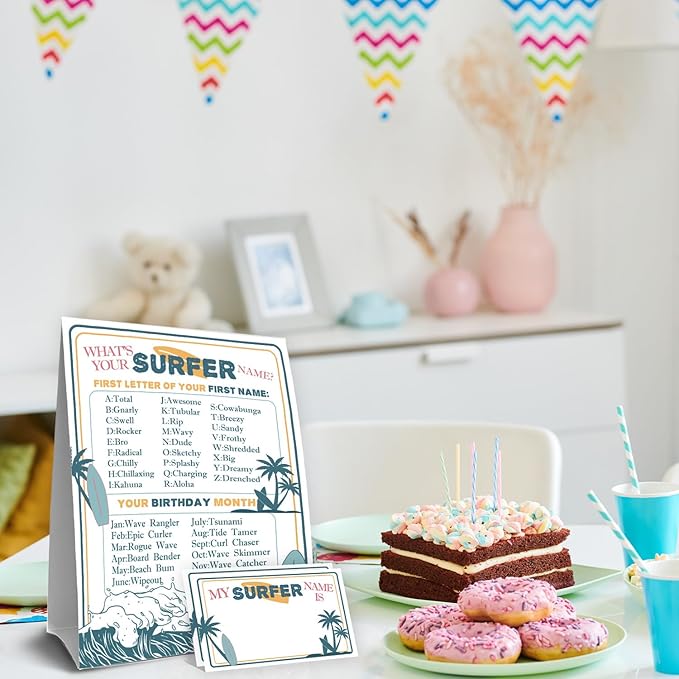 Surfer Birthday Party Decorations, Birthday Games Decorations with 1 Activity Sign for Girls Holiday 30 Cards for Kids Baby Shower Tea Activity Favors