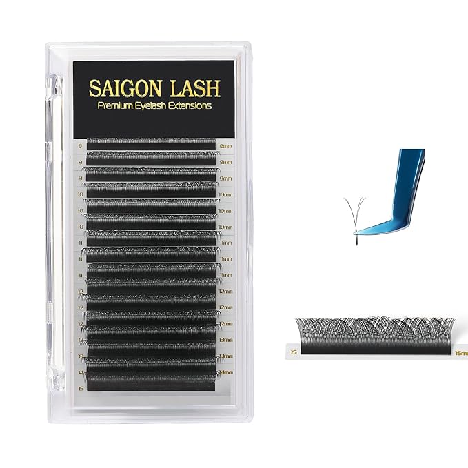 SAIGON LASH YY Eyelash Extensions, Double Split Volume Lashes for Professionals, B C CC D DD Curl, 8-15mm Mixed Length, 0.07 Thickness, Soft Korean PBT Fiber, 16 Rows Tray (YY Lash C-0.07)