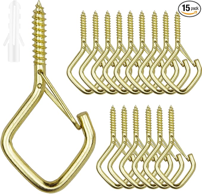 15 Pcs Gold Eye Hooks Screw Heavy Duty,Ceiling Hooks for Hanging Plants,String Lights,Cup,Wind Chime,Bird Feeders. Plant Hanger Indoor&Outdoor