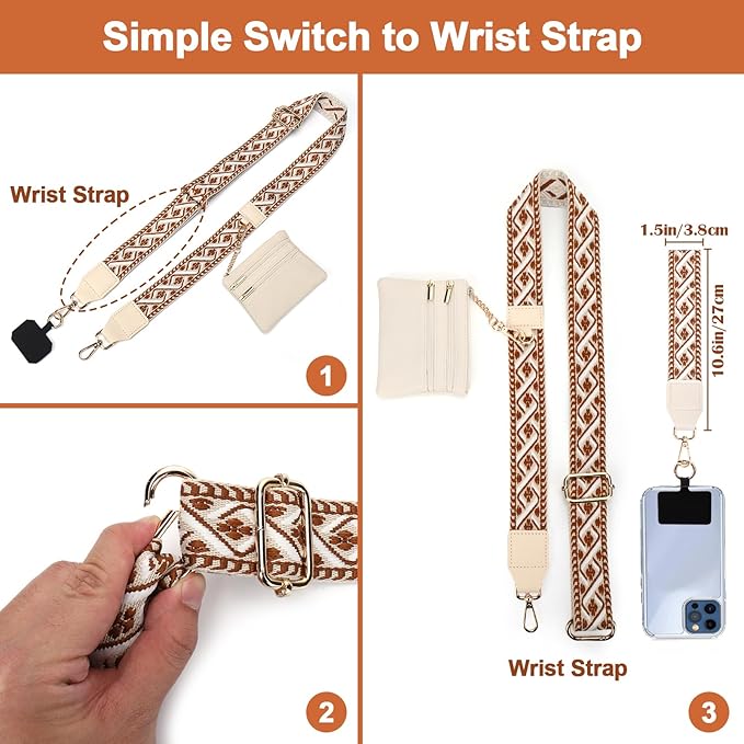 XANGNIER Clip and Go Strap for Phone with Wallet Crossbody, Phone Strap with Zippered Wallet, Adjustable Anti Theft Cellphone Lanyard for Women, Cellphone Chain Accessories,Multicolor 2