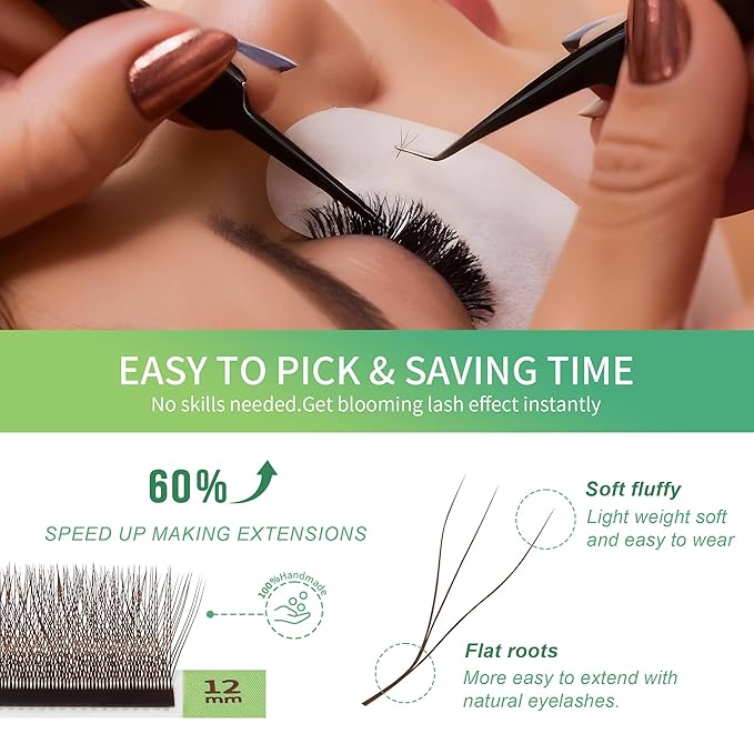 GLAMLASH W Eyelash Extensions 3D Volume Premade Fan Natural Soft Matte Lash Professional Salon Supplies (3D,0.07,D,8-15mm,Brown)