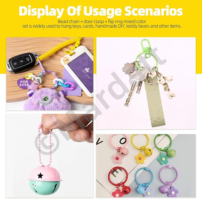 160Pcs Colored Ball Bead Key Chain, Key Rings, Metal Lobster Claw Clasps Kit, Dog Tag Chain with Connectors, Spring Key Ring Buckles, Lanyard Swivel Snap Hooks for DIY Crafts