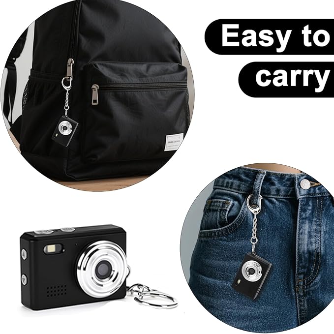 Mini Digital Camera Keychain Tiny Pixel Hd 1080p Retro Keychain Camera Micro Portable That Works Camera for Travel Study Recording (Black-No Memory Card)