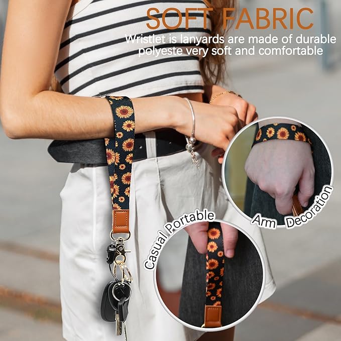 Cool Leopard Wristlet Keychain, Wrist Lanyard Key Chain For Women Men Car Keys Id Holder Card Phone Wallet Camera