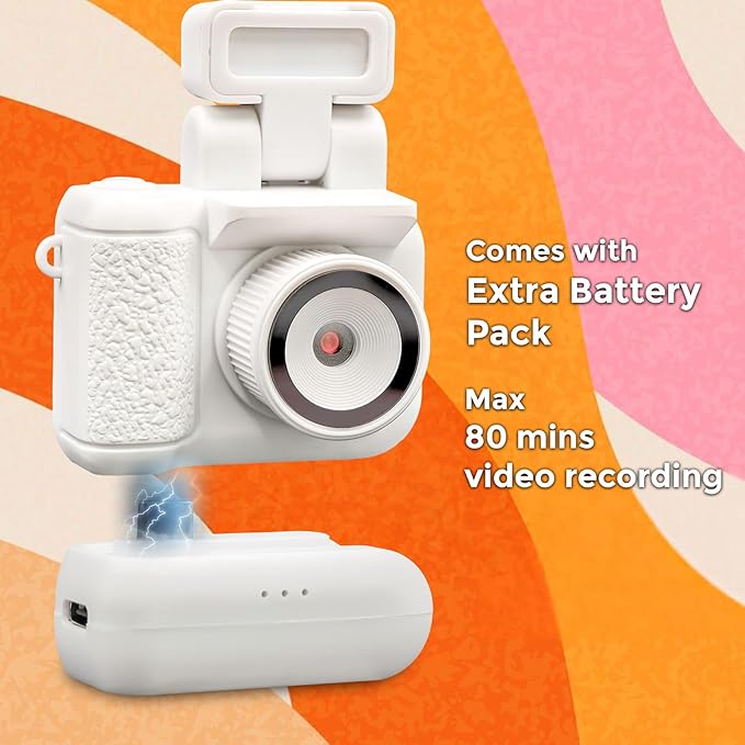 Small Digital Camera Keychain with Flash Light 1080p Tiny Camera Mini Retro Micro 1.4 in LCD Screen 32GB Card Charging Base Compact Portable Recorder for Travel Study Recording (White)