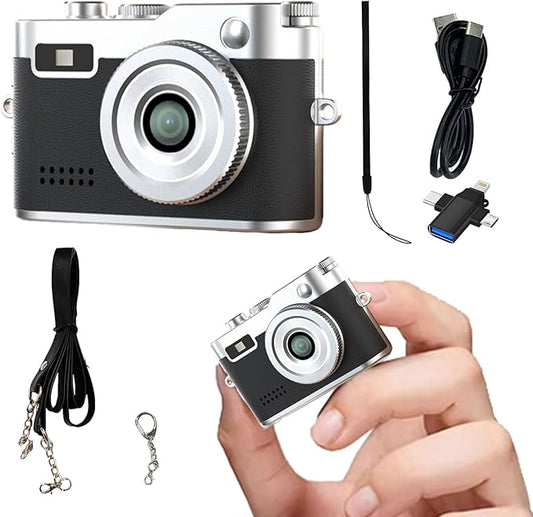 Keychain Retro Camera，Mini Micro Digital Tiny Digital Photo Camera，1080P FHD Tiny Portable Small Cameras Pocket Video Recorder，for Travel Study Recording (Black-No Memory Card)
