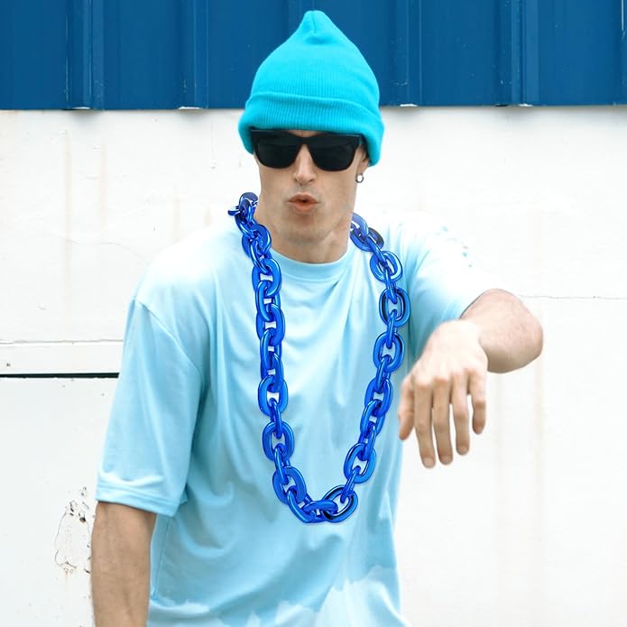 Remuuly Plastic Chain Necklace Chunky Big Fake Necklace Hip Hop Rapper Giant Turnover Chain Costume for Halloween