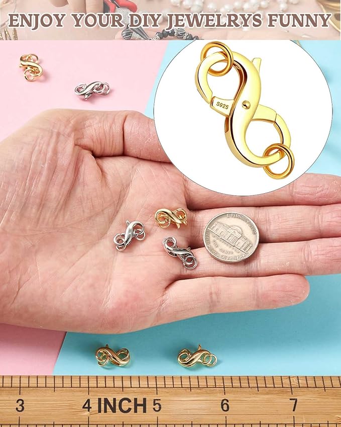 Dailyacc S925 Double Opening Lobster Clasp Sterling Silver and Gold Necklace Bracelet Extender Clasps and Closures for DIY Jewelry