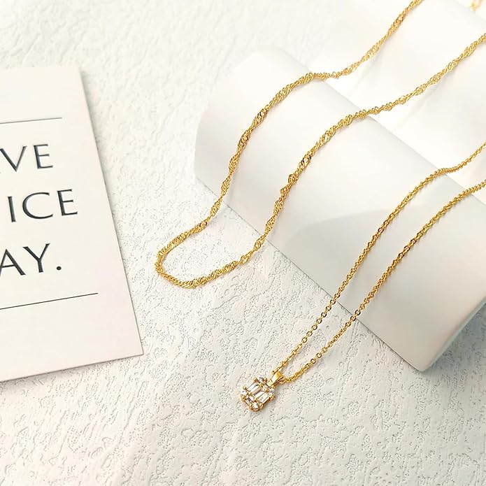 Luxval Diamond Pendant Gold Necklace for Women，Dainty 18k Gold Plated Choker Necklaces Simple Gold Jewelry Gifts for Women Girls
