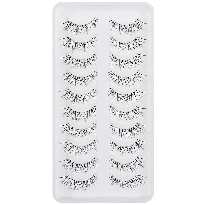 Manga Lashes Natural Look Japanese Anime Lashes Korean Asian Wispy Spiky Lashes with Clear Band Short Fake Eyelash 10 Pairs Pack by outopen