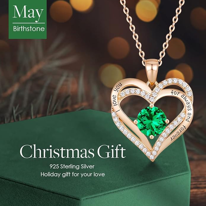 CDE Forever Love Heart Necklaces for Women, Wedding Anniversary, Birthday Mothers Day Christmas Day Gifts for Mom, Mother, Wife, friend, S925 Silver Jewelry with Birthstone Pendant