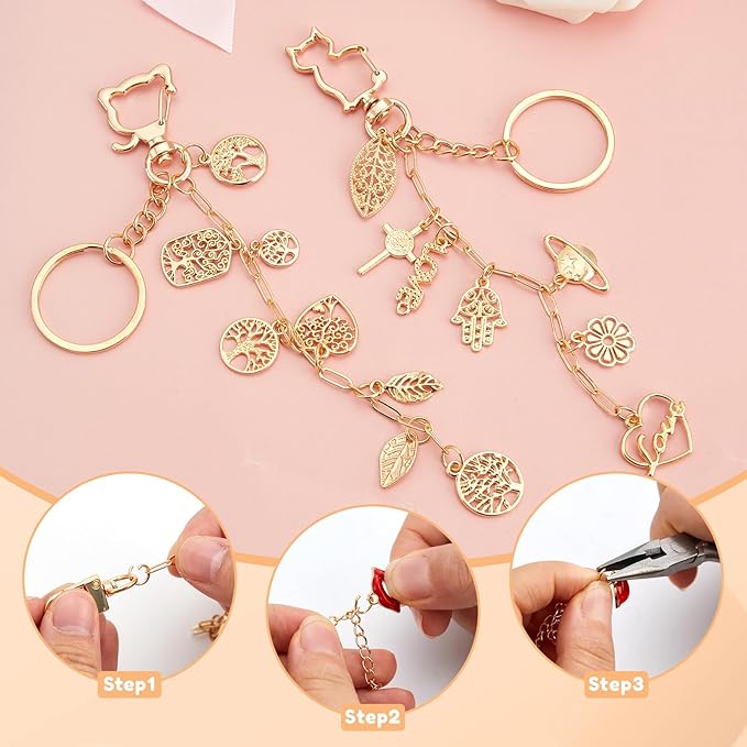 564Pcs DIY Keychain Making Kit with 258 Charms, Including 24 Keychain Clips Hooks 30 Extender Chain 200 Jump Ring Jewelry Plier Jewelry Making Supplies for Custom Key Ring Set Christmas Crafts Gifts