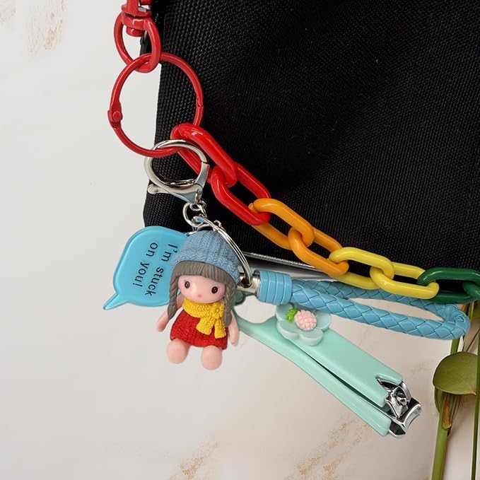 Cute Keychain with Nail Clipper Ear Pick for Women Girls Cute Key Chain Wristlet Cartoon Keychain Lanyard
