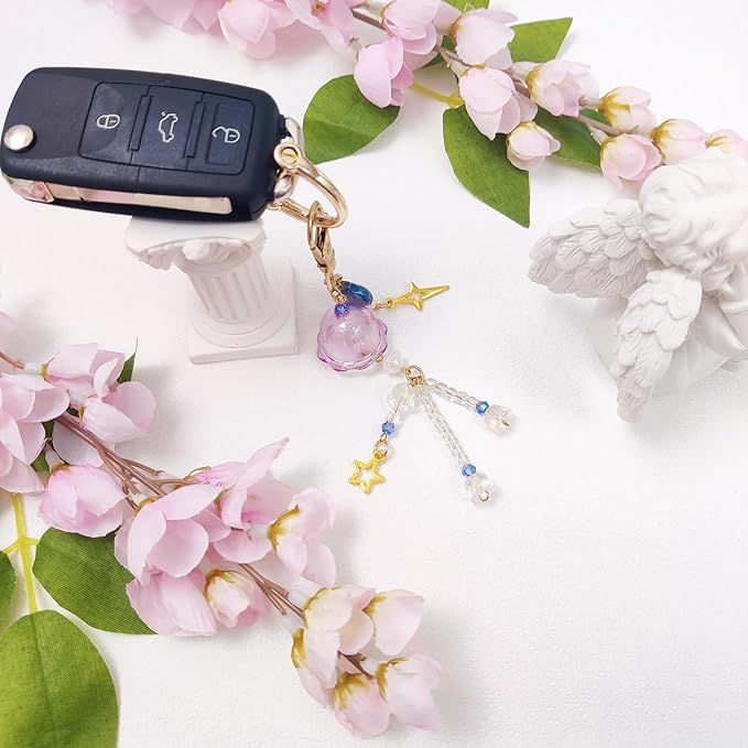 Y2K Aesthetic Keychains for Women Cute Flowers Star Cake Jellyfish Keychins Charms Kawaii Bag Purse Decor