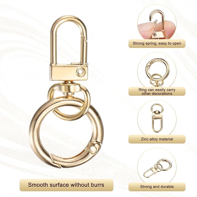 30-Pack Lobster Claw Clasp, Zinc Alloy Swivel Trigger Snaps Spring Clasps Hooks for Keychain Buckle/Lanyard/Straps/Purse, Spring Clasps Clips [Gold Tone]