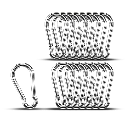 Carabiner Clip Hooks, 15pcs 3.54 inch Carabiners Heavy Duty, 304 Stainless Steel Spring Snap Hook Fits Camping Hiking, Metal Clips for Rope Chain Keys Rings