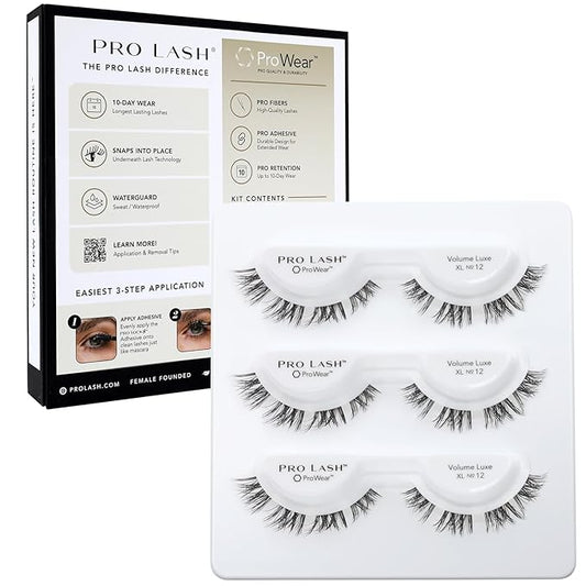 Pro Lash ProWear Professionally Styled Lash Clusters - Easiest to Apply Eyelash Cluster - 10 Day Eyelashes - Waterproof Lashes Clusters - 3 Sets - Volume Luxe XL No. 12 - Black