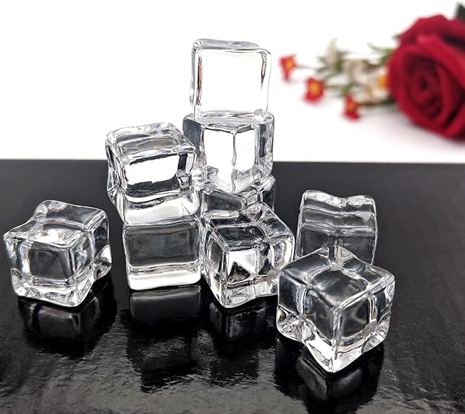 Fake Ice Cubes, 100pcs 15 mm Fake Ice, Artificial Acrylic Crystal Diamonds, Acrylic Ice Rocks, Vase Filler for Decoration Ice for Photography