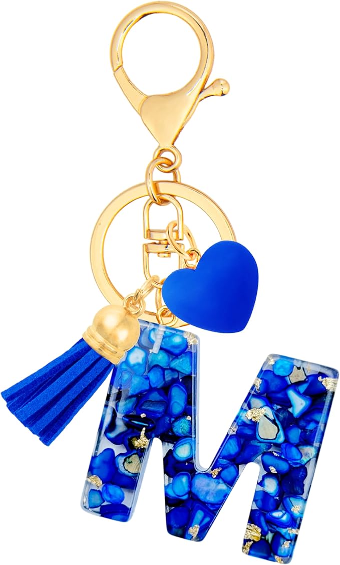 Initial Keychains for Women with Cute Heart Resin - Alphabet Letter Keychain for Bag, Backpacks, Purse or Car key