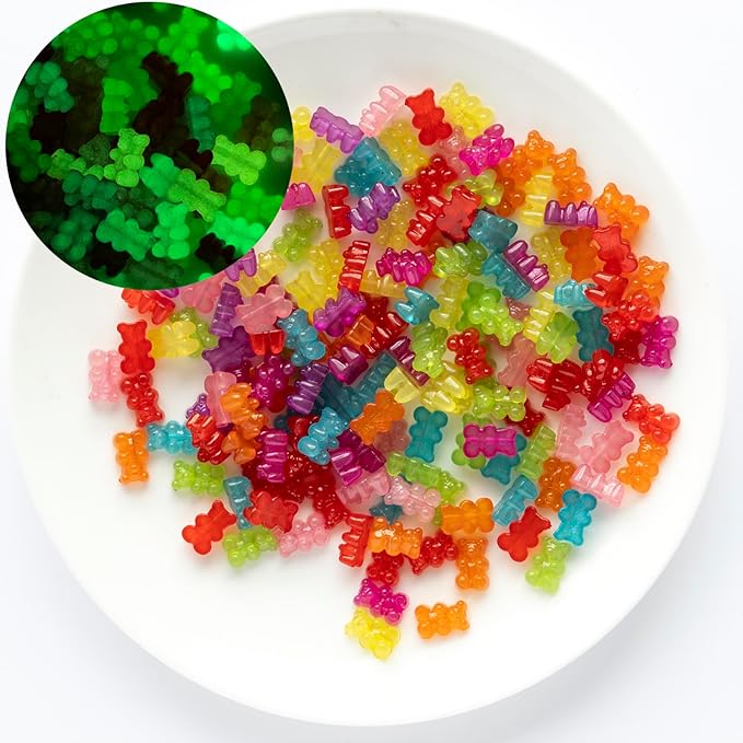 nikkiGuo 200 PCS Acrylic Bear Beads Jewelry Making Kit – 24 Colors in 4 Styles: Candy Color, Transparent, Opaque & Glow in The Dark Beads with Wire, Clasps for DIY Bracelets, Necklaces, Keychains