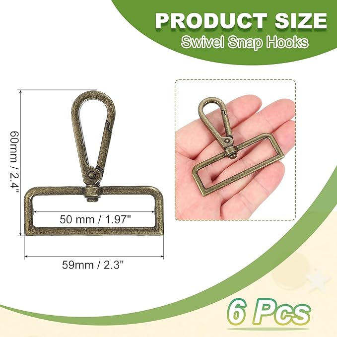 Swivel Snap Hooks, Metal D Ring Keychain Lanyard Clip Hook Lobster Clasp Claw Push Gate Clip - Fitting for(Purse Making - Sewing - DIY Crafts) 6 Pcs & 2" & Bronze