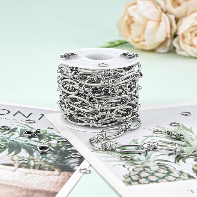 UMAOKANG 6.6 Feet Stainless Steel Chain for Jewelry Making Long Oval Bulk Chain on Spool Decorative Craft Chain Roll