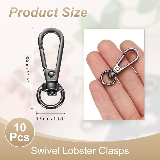 PATIKIL Swivel Lobster Claw Clasps 10pcs Push Gate Snap Hook Metal Trigger Clips Purse Hardware for Keychains Purse Handbag Makings DIY Crafts, Black