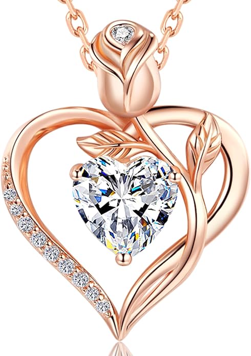 1.2CT Rose Heart Necklace Option of Moissanite or Lab-Grown Sapphire Ruby Emerald&More Necklace for Women Birthstone Girlfriend Necklace S925 Sterling Silver 18K White/Rose Gold Plated D Color VVS1 Gift for Wife Mother Daughter for Birthday Anniversary...