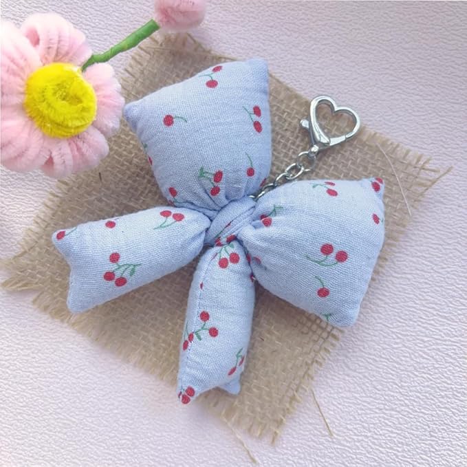 Pink Bow Keychain Bag Charms Y2K Bowknot Plaid Keychains Coquette Aesthetic Purse Handbag Backpacks Charms