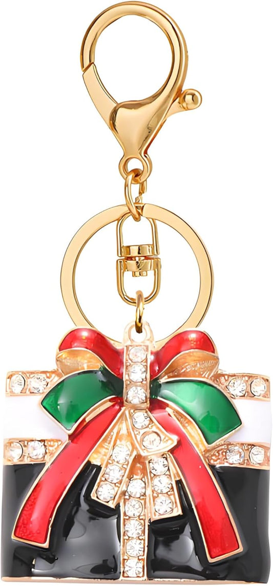 Dreuyet Christmas Keychain Rhinestone Crystal Christmas Tree Santa Purse Bag Handbags Charms for Women Lady Friends