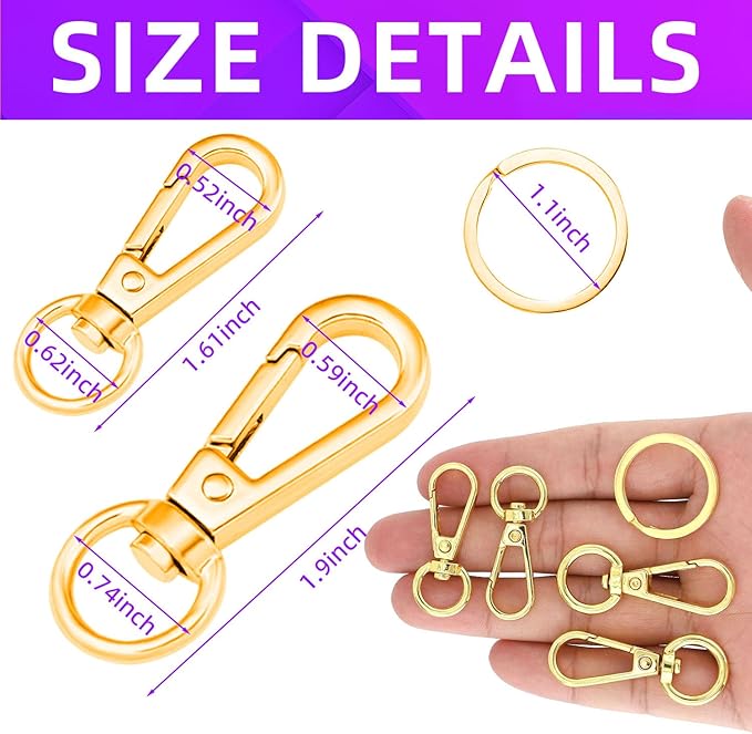 100PCS Swivel Clasps Lanyard Snap Hooks with Key Rings, Swivel Snap Hooks, Keychain Hook, 50 Pcs Large and Small Swivel Hooks, Swivel Clasp with 50 Key Rings for DIY Crafts, Lanyard Making(Gold)