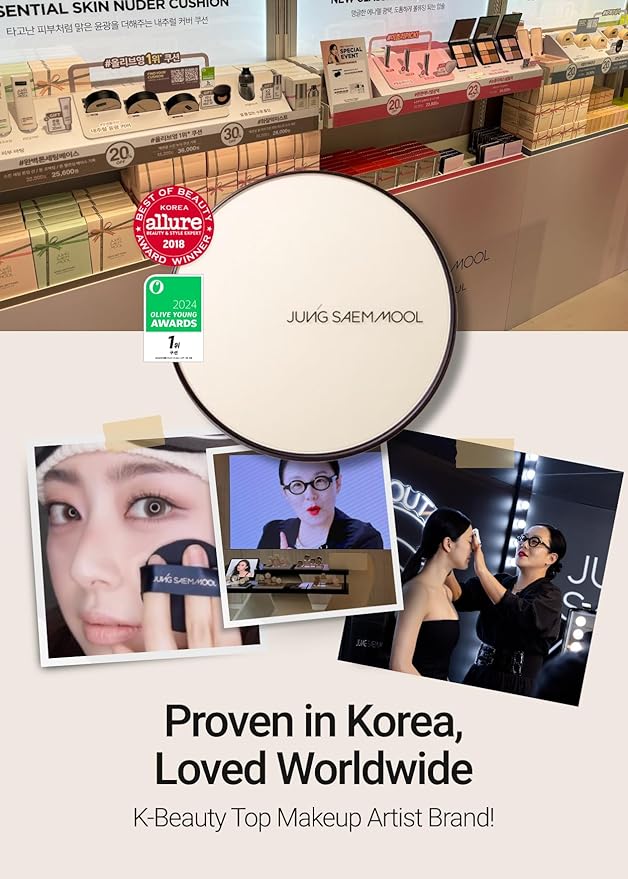 JUNG SAEM MOOL [ SPF ] Essential Skin Nuder Cushion (17 Fair Light) | Refill Included (0.98 Fl Oz) | SPF50 Broad Spectrum | Natural Finish | Makeup Artist Brand