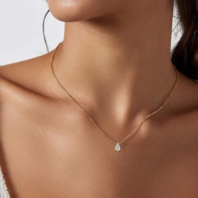 Luxval Diamond Pendant Gold Necklace for Women，Dainty 18k Gold Plated Choker Necklaces Simple Gold Jewelry Gifts for Women Girls