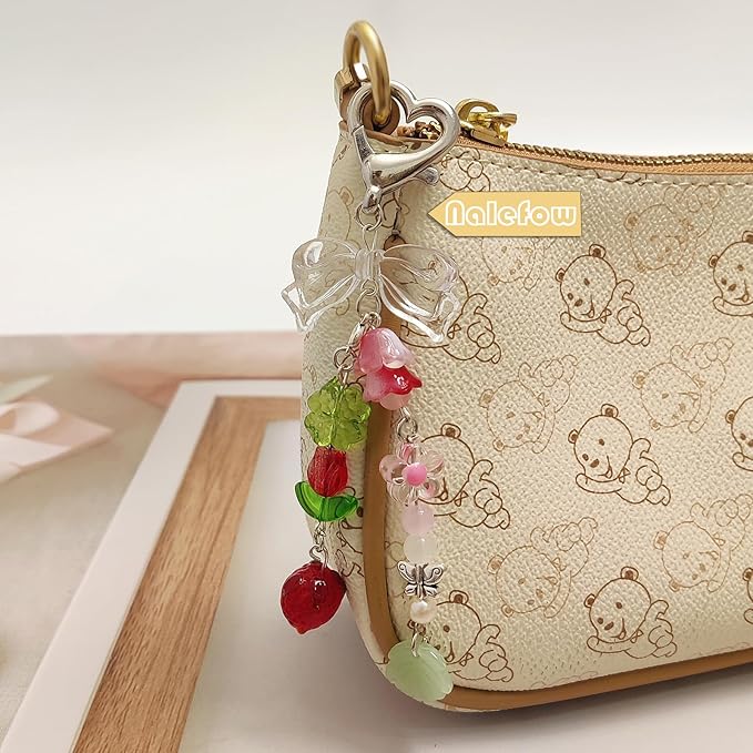 Keychain Bag Accessories Cute Cherry Strawberry Flower Keychains Accessories Decor for Keys Bags Purses Gift