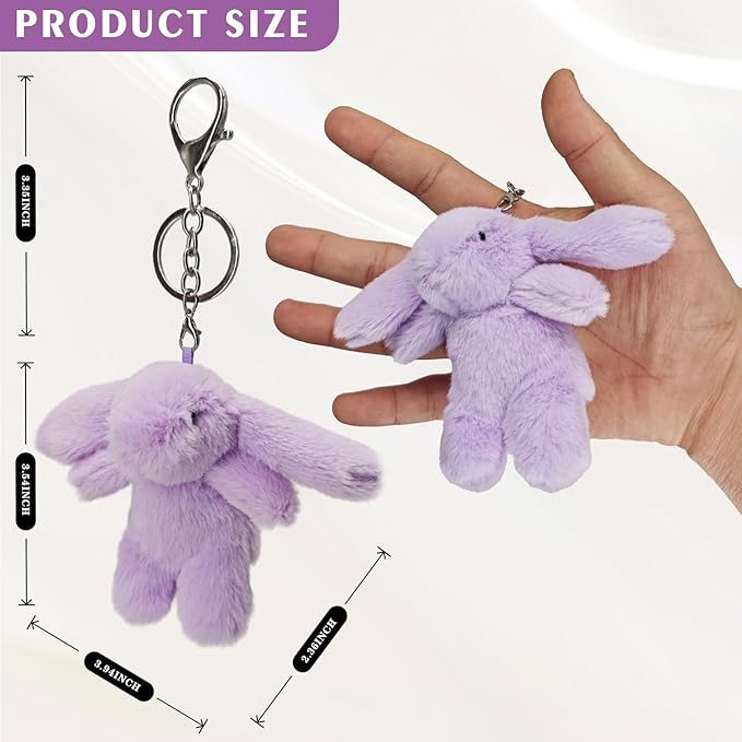 Bunny Keychain Plush 3.5'Inch Bag Charms Cute Stuff Mini Backpack Purse Charms Rabbit Key Chains Women Cute Girls Gift