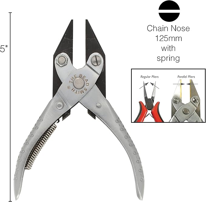 The Beadsmith Parallel Pliers – Chain Nose Jaws – Uniform Pressure to Provide a Consistent Grip – Textured Metal Handles – Steel Tool for Jewelry Making