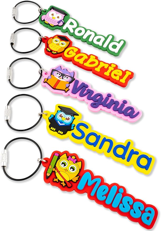 Custom PVC Name Tag, Personalized Keychain, Luggage Tags, Bag Tags for Kids Girls Boys Men Women, Customized Name Keychain, Water Bottle Keychain Tags, Bag Tags, Cute Gifts (Owl)