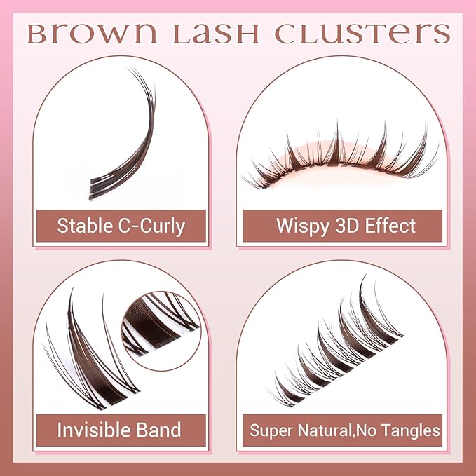 Brown Lash Clusters Natural Manga Eyelash Clusters Wispy Fairy Cluster Eyelash Extensions Clear Band Individual Lashes Dark Brown Cluster Lashes 8-16mm C Curly Lash Extension by ZANLUFLY