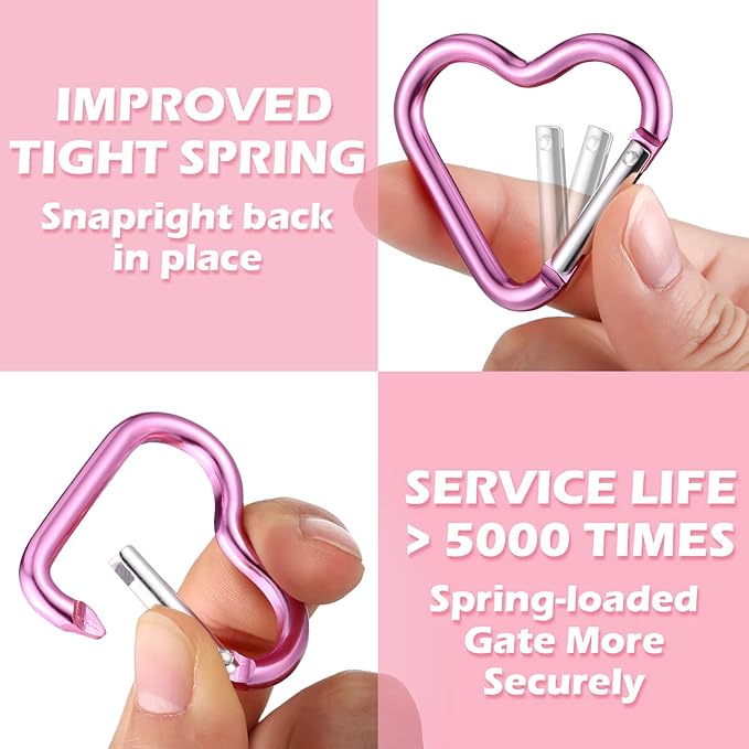 Shimeyao Heart Shape Keychain Clip Cute Pink Snap Key Ring Keychain Hook Aluminum Alloy Key Holder for Valentine's Gift Outdoor Spring Traveling Couple Wife Husband Gift Walking