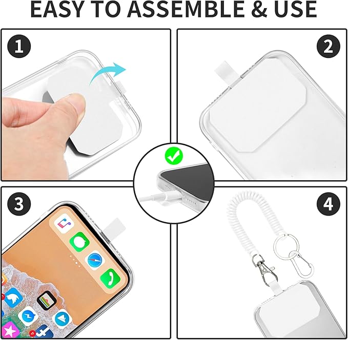 Phone Tether Lanyard Anti-Drop Outdoor Strap with Carabiner for Skiing, Hiking, Cycling, Fishing, Climbing - Fit iPhone and Most Cell Phones (Black+White)